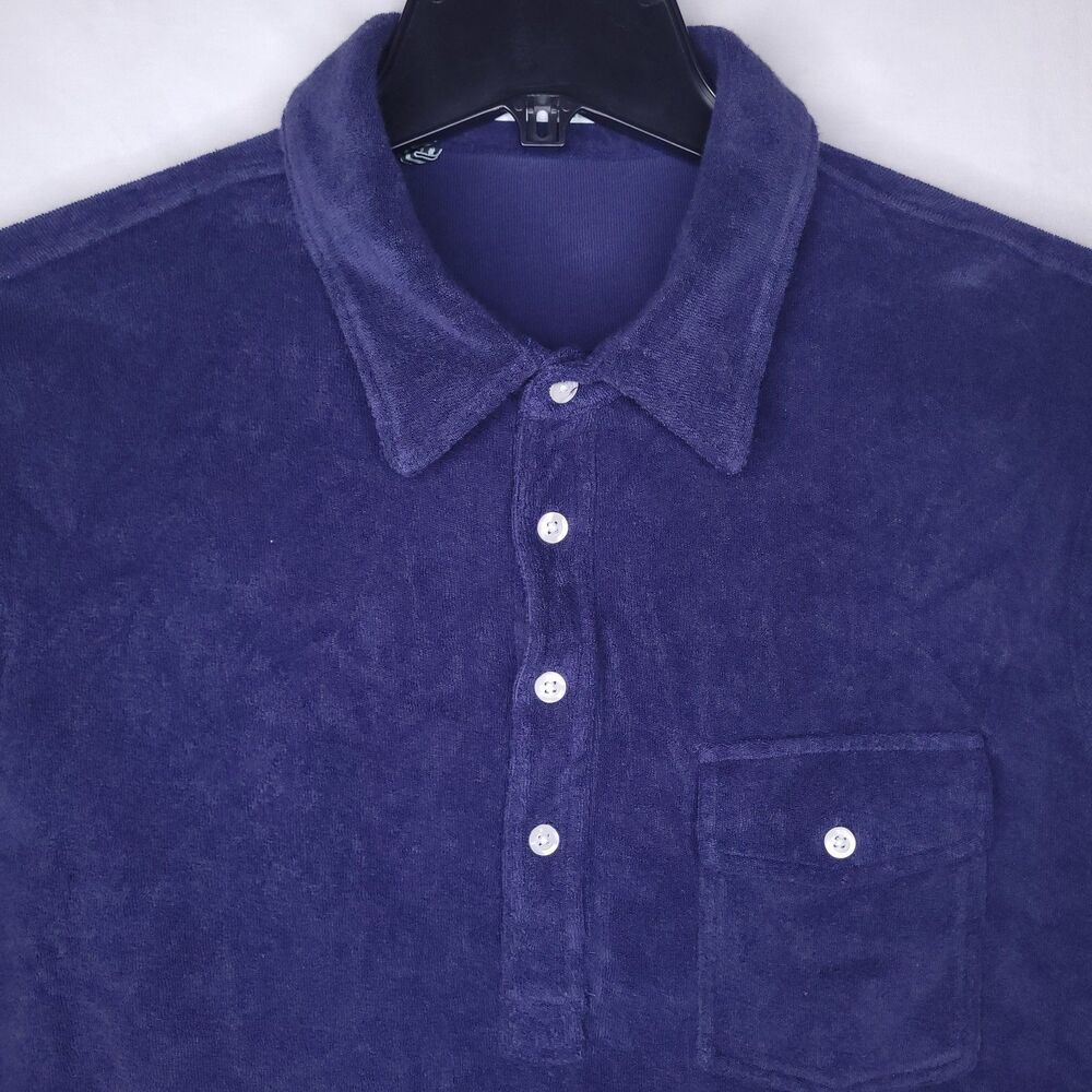 Criquet Terry Cloth Polo Mens Large Navy Blue Short Sleeve